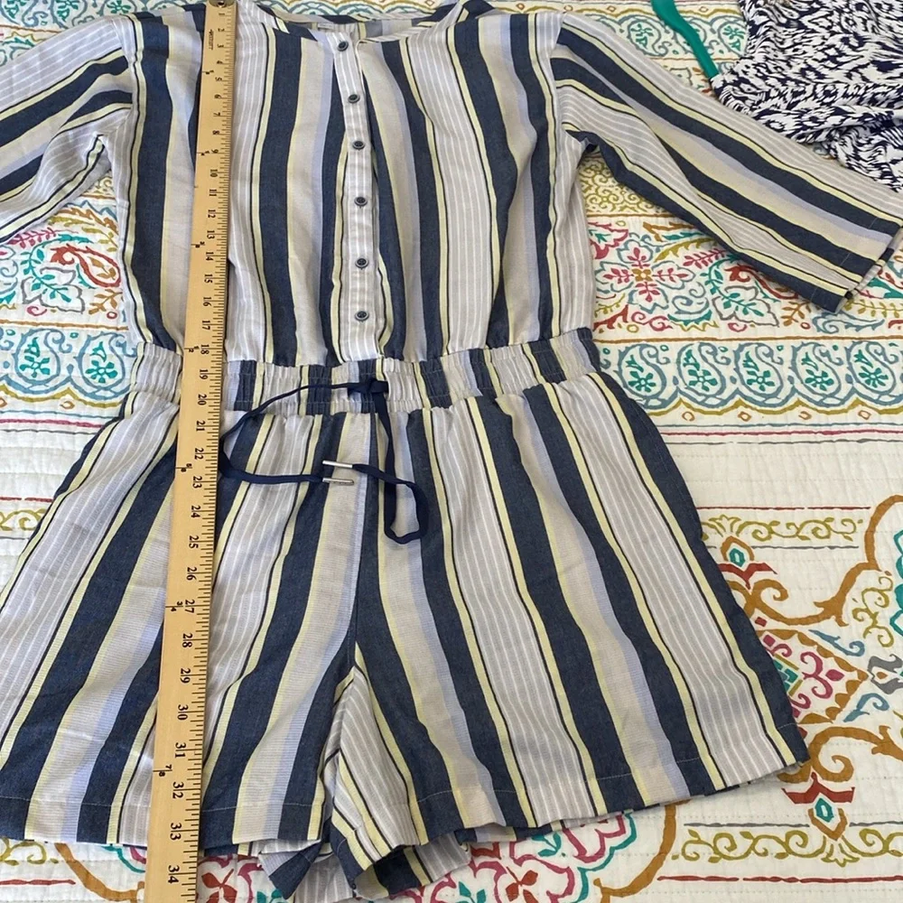 Travis Mathew Lucky Loo Twill Tie Waist Romper Striped - M - Picture 12 of 14